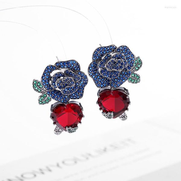 Boucles d'oreilles pendantes Europe et amérique tempérament Rose fleur CZ pierre pour femmes luxe Banque boucle d'oreille bijoux zircon cubique