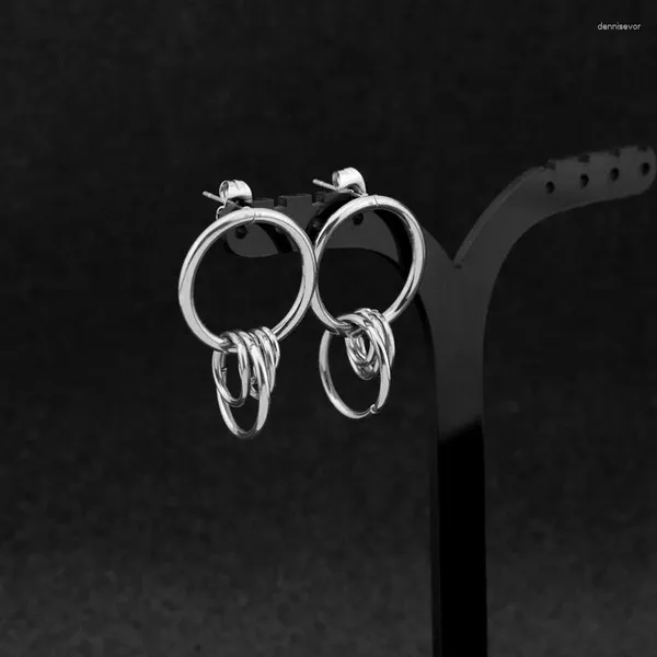 Pendientes colgantes de acero inoxidable para mujer, aretes sencillos con múltiples anillos, joyería de calle, Europa y Estados Unidos