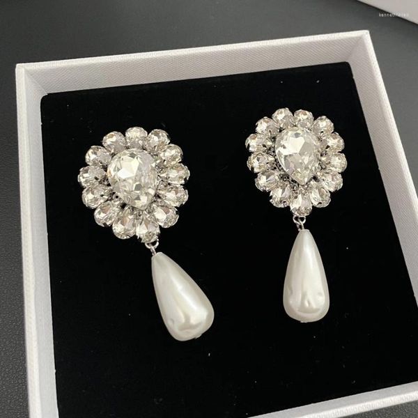 Boucles d'oreilles pendantes en perles de cristal pour femmes, marque de mode européenne, Clip d'oreille, qualité supérieure, bijoux de luxe, tendance de styliste célèbre