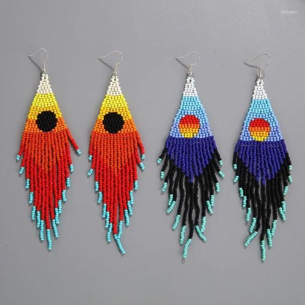 Pendientes colgantes Europeos y americanos Sunrise Sunrise Display Tassel Estilo étnico Long -Handmade Bead Women Jewelry al por mayor