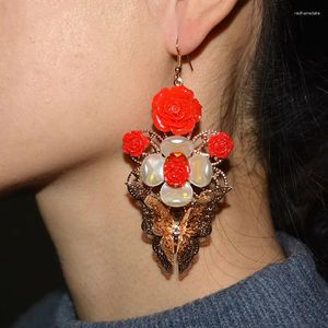 Boucles d'oreilles pendantes européennes et américaines, mode exagérée, fleur magnétique, cristal, Vintage, Baroque, papillon, longues