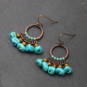 Boucles d'oreilles pendantes mode européenne et américaine perles tissées à la main exagérées gland rond bleu pierre naturelle pendentif pour femmes en gros