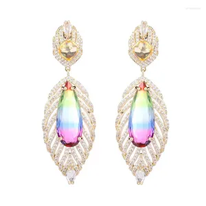 Boucles d'oreilles pendantes de tempérament européen et américain, feuille de cristal, aiguille en argent 925, bijoux de styliste, boucles d'oreilles tendance