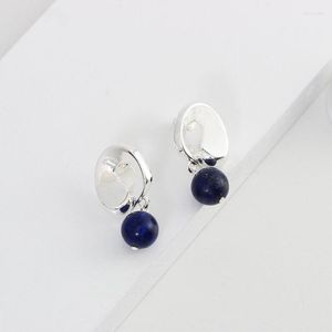 Boucles d'oreilles pendantes tempérament européen et américain en laiton Lapis Lazuli perle femelle Ins Simple 925 aiguille en argent