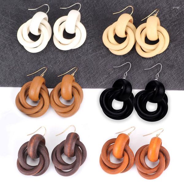 Boucles d'oreilles pendantes en forme de spirale pour femme, anneau en bois, vent européen et américain, mode, tempérament National