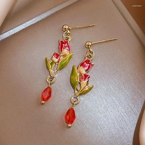 Boucles d'oreilles pendantes pour femmes européennes et américaines, gouttes d'huile, tulipe, clous d'oreilles, fleurs en cristal, gouttes fraîches