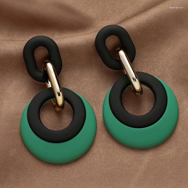 Boucles d'oreilles pendantes pour femmes européennes et américaines, cercle géométrique en acrylique exagéré, couleur contrastée, vente en gros