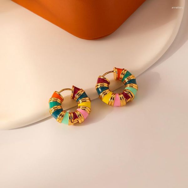 Boucles d'oreilles pendantes européennes Ins rétro couleur goutte d'huile boucle d'oreille conception de niche personnalité de la mode Cancy c-hoop doux goutte d'oreille