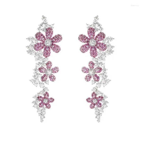 Boucles d'oreilles pendantes EVACANDIS fleur de cristal marguerite gland rouge fait à la main pierre précieuse plaquée or goutte pour les femmes déclaration de mariage