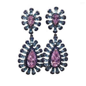 Dangle Oorbellen EVACANDIS Crystal Teardrop Roze Blauw Kleurrijke Handgemaakte Edelsteen Vergulde Drop Voor Vrouwen Bruiloft Verklaring