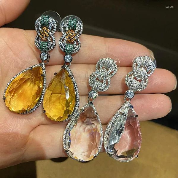 Pendientes colgantes EVACANDIS moda vintage grande amarillo circón cúbico pendiente para mujer circonita en forma de lágrima micro-conjunto de piedras preciosas de lujo