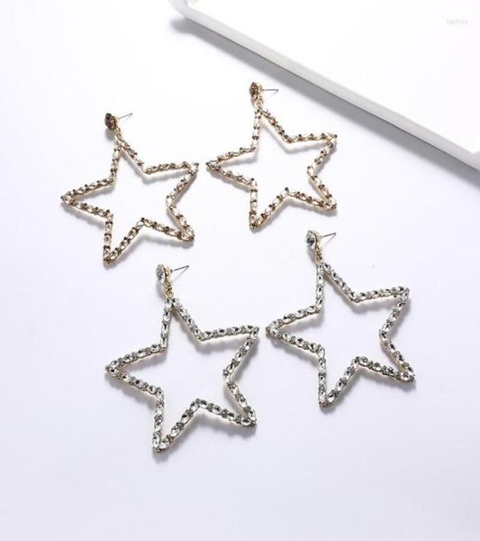 Pendientes colgantes exagerados de cristal de champán, gota hueca en forma de estrella para mujer, Color oro blanco, colgante de piedra transparente, joya9564156