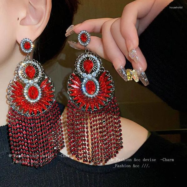 Boucles d'oreilles pendantes charme exagéré rouge zircon cubique glands bijoux romantique vintage fleur boucle d'oreille pour les femmes à la mode classique bijoux