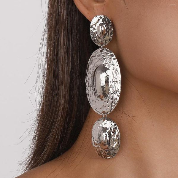 Boucles d'oreilles pendantes exagérées créatives rétro couches ovales couture longue grand papier d'étain femmes filles accessoires bijoux cadeaux