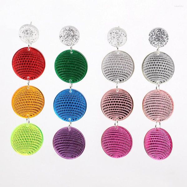 Boucles d'oreilles en peluche exagérées longues multicolores disco balles en acrylique drop pour femmes drôles miroir pixels ronds bijoux vintage