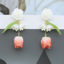 Dangle Brincos Exagerado Long Tassel Tulip Eardrop Moda Feminina Elegante Flor Pendurado Coreano
