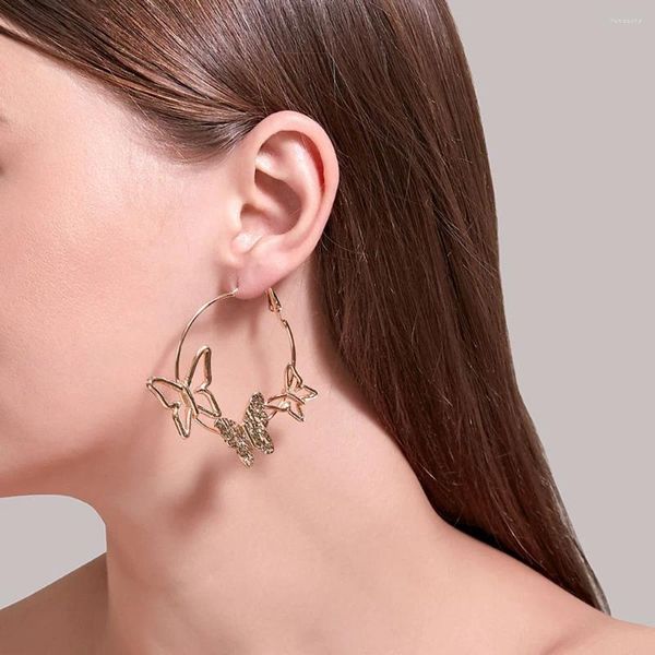 Boucles d'oreilles pendantes en métal exagéré grand papillon rond pour femmes femme cerceau goutte oreille anneau pendentifs animaux Vintage plage fête bijoux