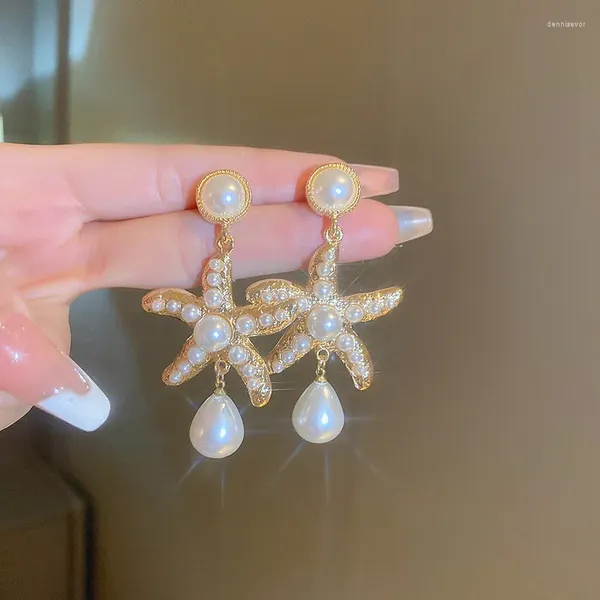 Boucles d'oreilles pendantes exagérées en perles d'étoile de mer pour femmes, bijoux à la mode, couleur or, eau, bon ami, cadeau d'anniversaire
