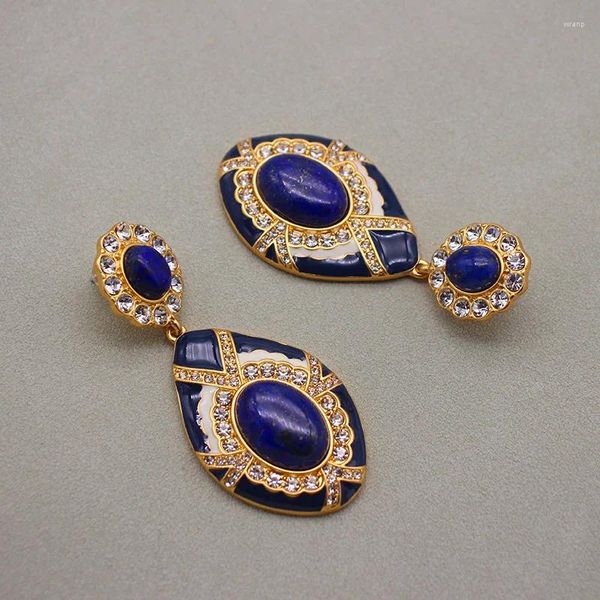 Boucles d'oreilles pendantes en Lapis Lazuli, personnalité exagérée, pendentif bleu, Vintage, cour, bijoux de dîner naturels pour dames