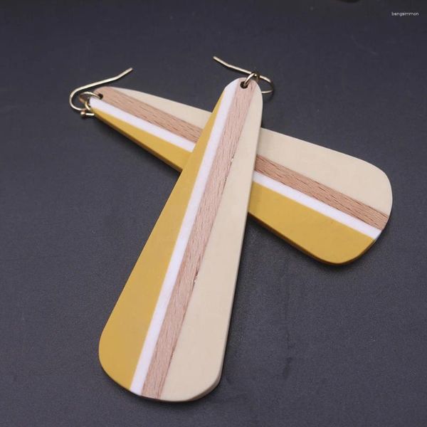 Pendientes colgantes exagerados de resina y madera a juego, amarillo, blanco, Beige, Sector, gota larga, geométrico, joyería llamativa grande, venta al por mayor