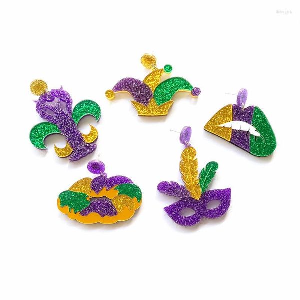 Boucles d'oreilles pendantes exagérées tricolore carnaval homard Clown chapeau bouche lèvres plume masque boîte de nuit acrylique femmes bijoux