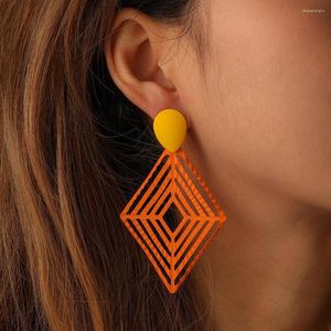 Boucles d'oreilles pendantes exagérées Vintage Orange peinture en aérosol évider losange goutte 2023 mode été plage femmes bijoux cadeau