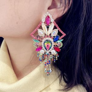 Boucles d'oreilles pendantes exagérées pour femmes, bijoux en verre strass, accessoires de déclaration pour dames de Boutique