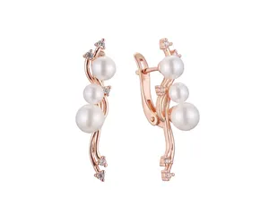 Boucles d'oreilles pendantes en or Rose pour femmes, Type de feuille exclusif, longue coquille, perle, pierre blanche, goutte irrégulière, bijoux de fête de mariage, RU, 585