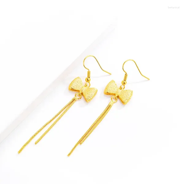 Pendientes colgantes Exquisito pendiente de gota con lazo para mujer, joyería de compromiso de boda, oro amarillo de 14 quilates, regalos de cumpleaños para novia, mujer