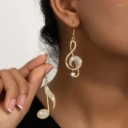 Dange oorbellen voortreffelijk gouden muzieksymboolontwerp Sparkling Rhinestone dames vakantie -enthousiaste cadeau