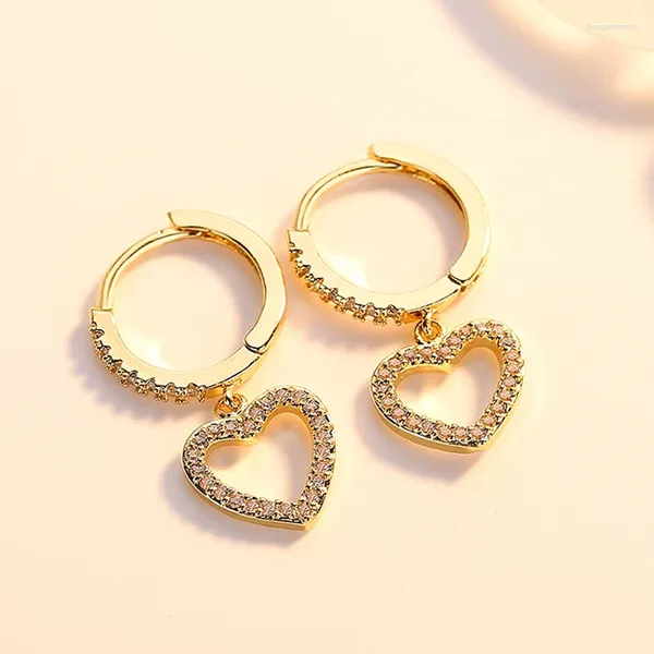 Boucles d'oreilles pendantes exquises en forme de cœur, zircone cubique, éléments classiques, bijoux cadeaux Pendientes Mujer