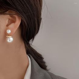 Pendientes colgantes exquisita perla de imitación de moda de doble Color dorado para mujer regalo de joyería de oreja