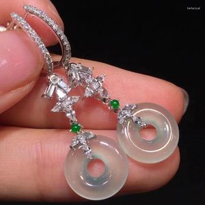 Boucles d'oreilles pendantes au Design inspiré exquis, graine naturelle, Jade vert, calcédoine ronde, Style chinois, bijoux de mariage en argent