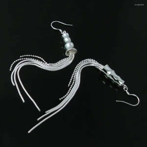 Pendientes colgantes exquisitos largos con borlas para mujer, aretes de Plata de Ley 925 simples y únicos de alta calidad, regalo de joyas de fiesta