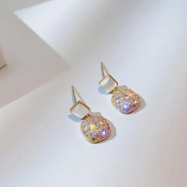 Boucles d'oreilles pendantes exquises en opale pour cartilage, en acier inoxydable, mignonnes géométries coréennes, piercing d'oreille pour femmes et filles, bijoux cadeau