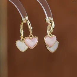 Boucles d'oreilles en peluche exquise du coeur rose tempérament sweet de design haut de gamme de giroues romantique simples de fête de filles deux façons de porter deux façons de porter