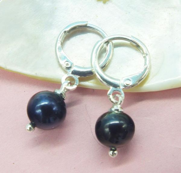 Pendientes colgantes exquisitos. Pretty Classic Always Perla Redonda Negra Natural de 7 MM