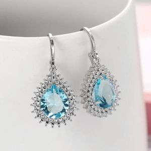 Boucles d'oreilles pendantes exquise Simple mer bleu couleur cristal boucle d'oreille tendance femmes en forme de poire Zircon mode élégant bijoux pour femmes