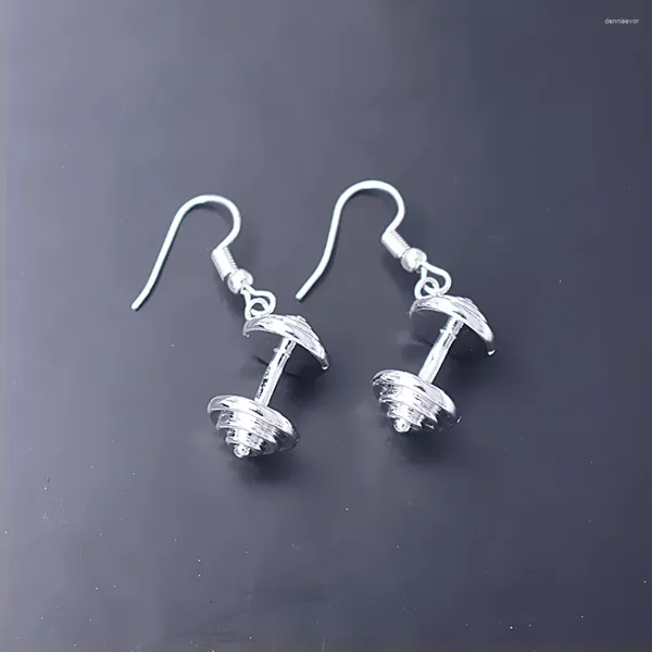 Boucles d'oreilles pendantes exquises de petite taille en métal plaqué rhodium 3D haltère pendentif boucle d'oreille FIT Gym femme Fitness cadeau bijoux Eardrop