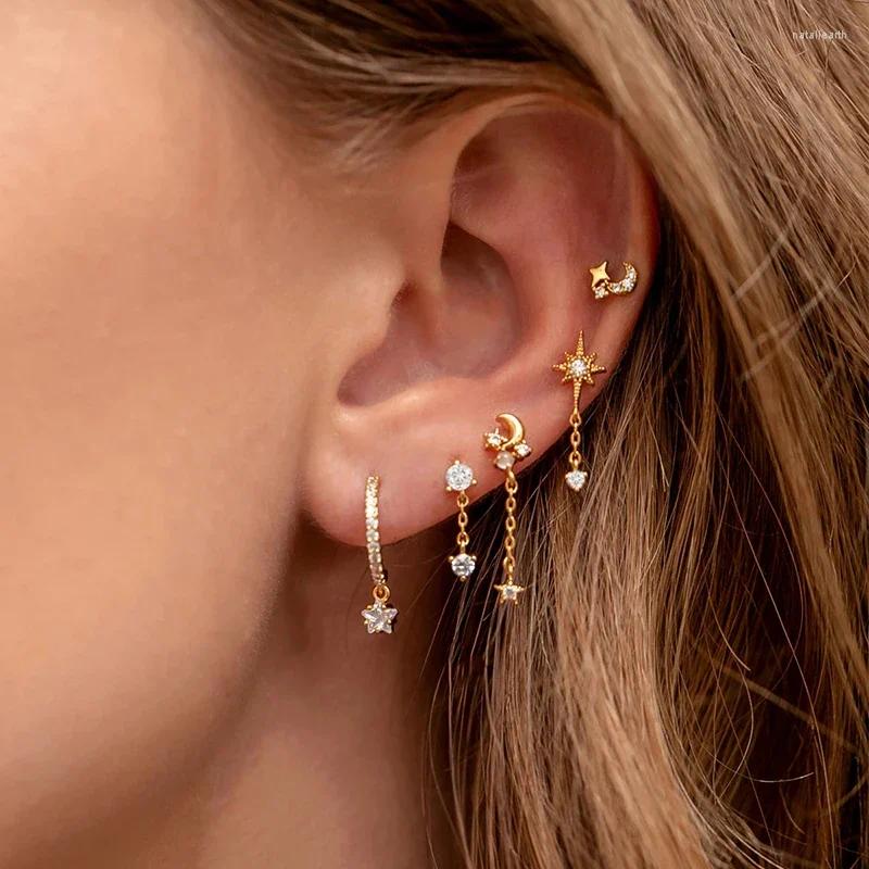 Bengelen oorbellen prachtige witte zirkoon schattige sterren set voor dames luxe gouden kleur piercing oorstudie druppel 2023 sieraden groothandel