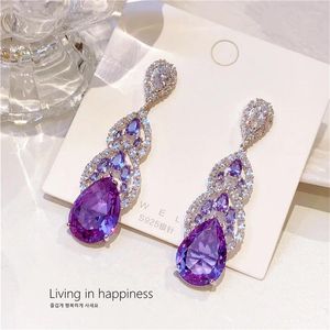 Boucles d'oreilles pendantes EYER luxe élégant tempérament goutte violet pour les femmes Hyperbole cristal brillant bijoux Vintage Aretes Fine