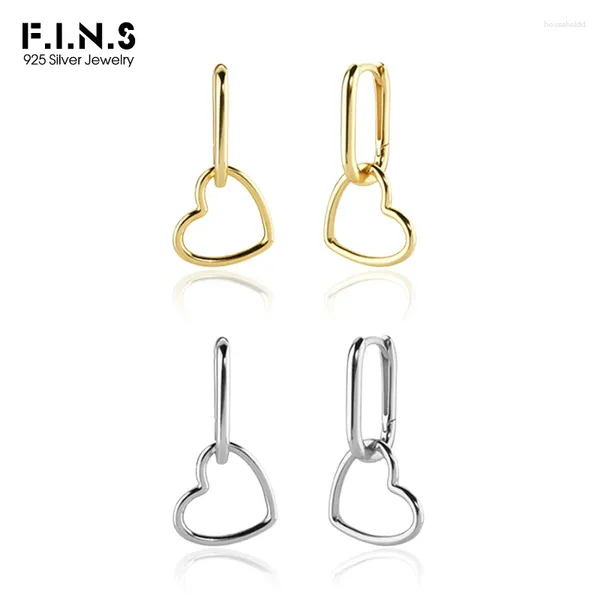Boucles d'oreilles pendantes F.I.N.S minimaliste véritable S925 en argent sterling ovale en forme de coeur goutte géométrique cerceaux lisses Pendientes Plata 925 bijoux