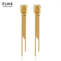 Boucles d'oreilles pendantes F.I.N.S S925 en argent Sterling, Long pompon suspendu, plusieurs façons de porter un Piercing géométrique en forme de U, bijoux fins d'oreille