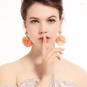 Pendientes colgantes Fábrica al por mayor Bohe Trendy Pink Cotton Rope Fringe Big For Women Brand Custome Jewelry