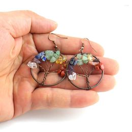 Boucles d'oreilles pendantes en gros d'usine rétro naturel gravier cristal arbre de vie boucles d'oreilles pour femmes charme fait à la main sept chakra bijoux E08