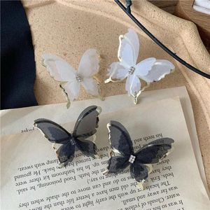 Boucles d'oreilles papillon féerique en fil noir et blanc pour femmes, couleur or, métal brillant, strass, aile d'insecte, bijoux de fête