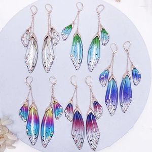 Boucles d'oreilles en pendaison de fée Multicolor Resin Butterfly pour les femmes bijoux de fête d'aile à double simulation à double simulation en cristal clair