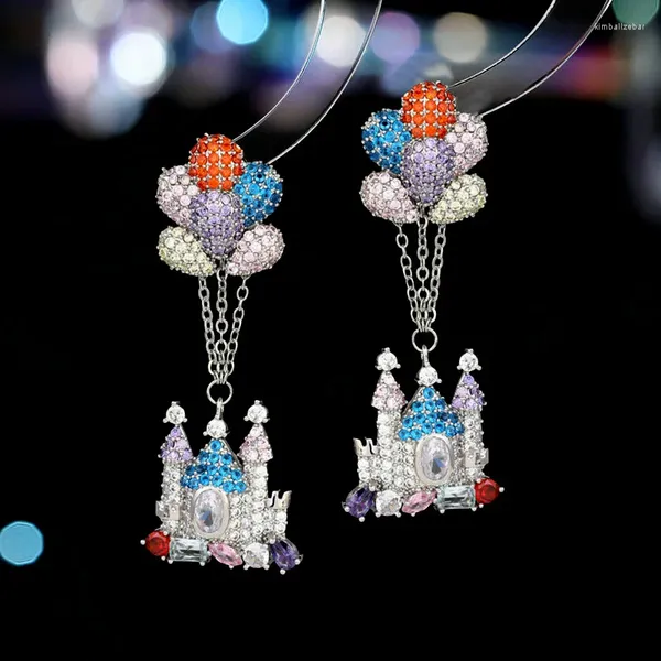 Boucles d'oreilles pendantes Inspiration conte de fées coloré CZ ballon château goutte bijoux Vintage