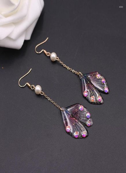 Boucles d'oreilles en pente de contes de fée sirène queue de rêve dreamy gradient violet papillon insecte aile longue bridale romantique6718420