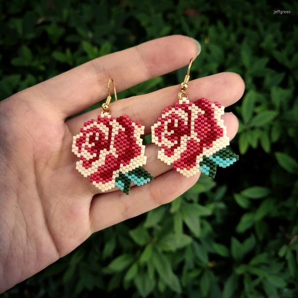 Pendientes colgantes Fairywoo, pendiente de flor étnica para mujer, joyería de rosa, joyería de cuentas Miyuki, amistad hecha a mano, venta al por mayor